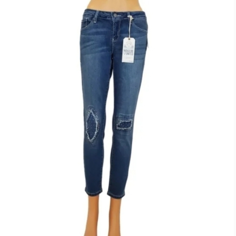 Indigo United handcrafted embellish Skinny Ankle Jeans pants